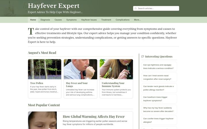 Screenshot of hayfeverexpert.co.uk