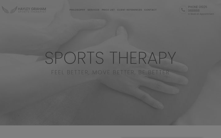 Screenshot of hayleygrahamsportstherapist.co.uk