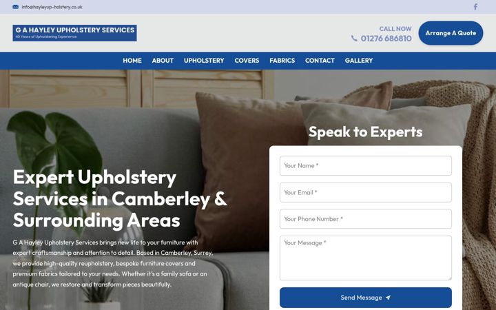 Screenshot of hayleyup-holstery.co.uk