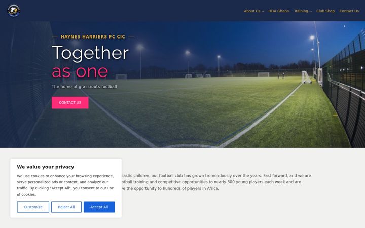 Screenshot of haynesharriersfc.com