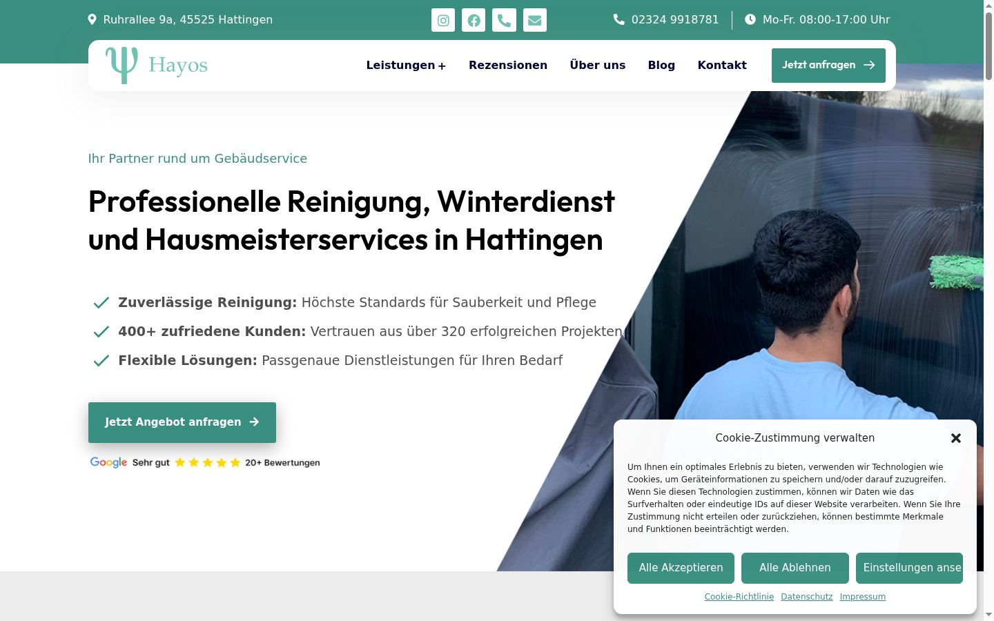 Screenshot des Einwilligungsbanners vor jeglicher Interaktion