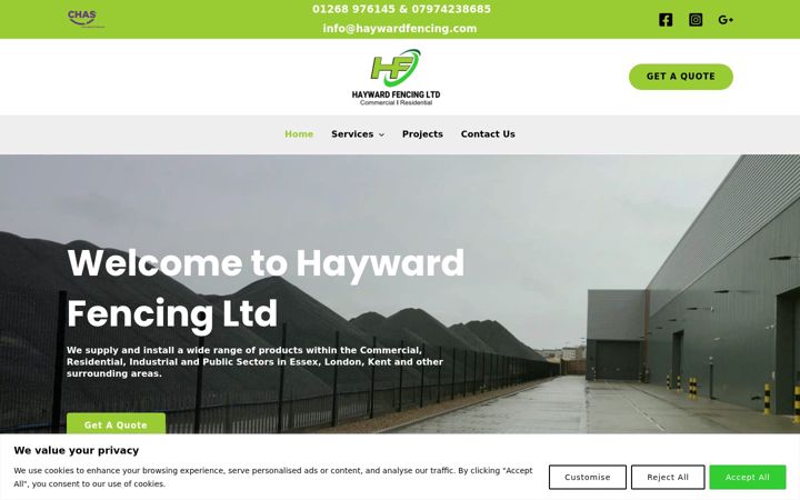 Screenshot of haywardfencing.com