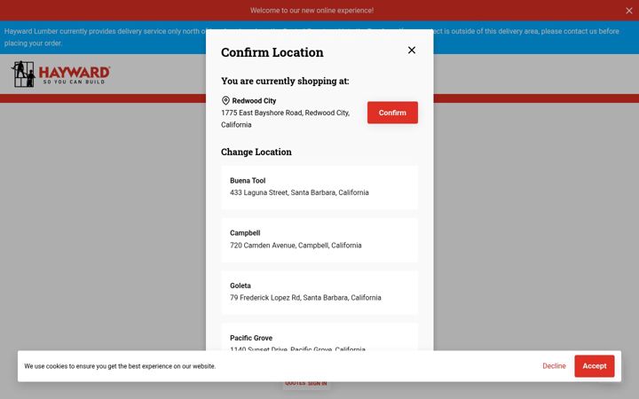 Screenshot of haywardlumber.com
