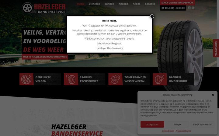 Screenshot of hazelegerbanden.nl