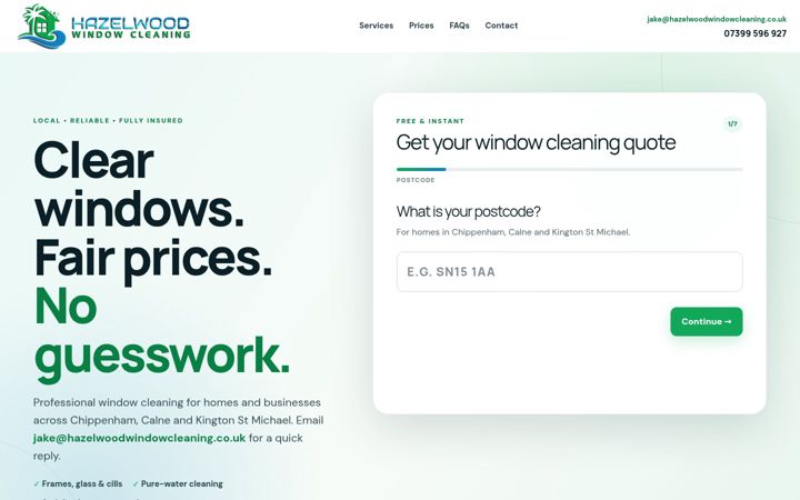 Screenshot of hazelwoodwindowcleaning.co.uk
