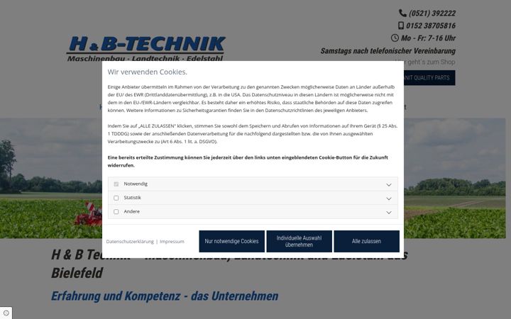 Screenshot of hb-technik-bielefeld.de