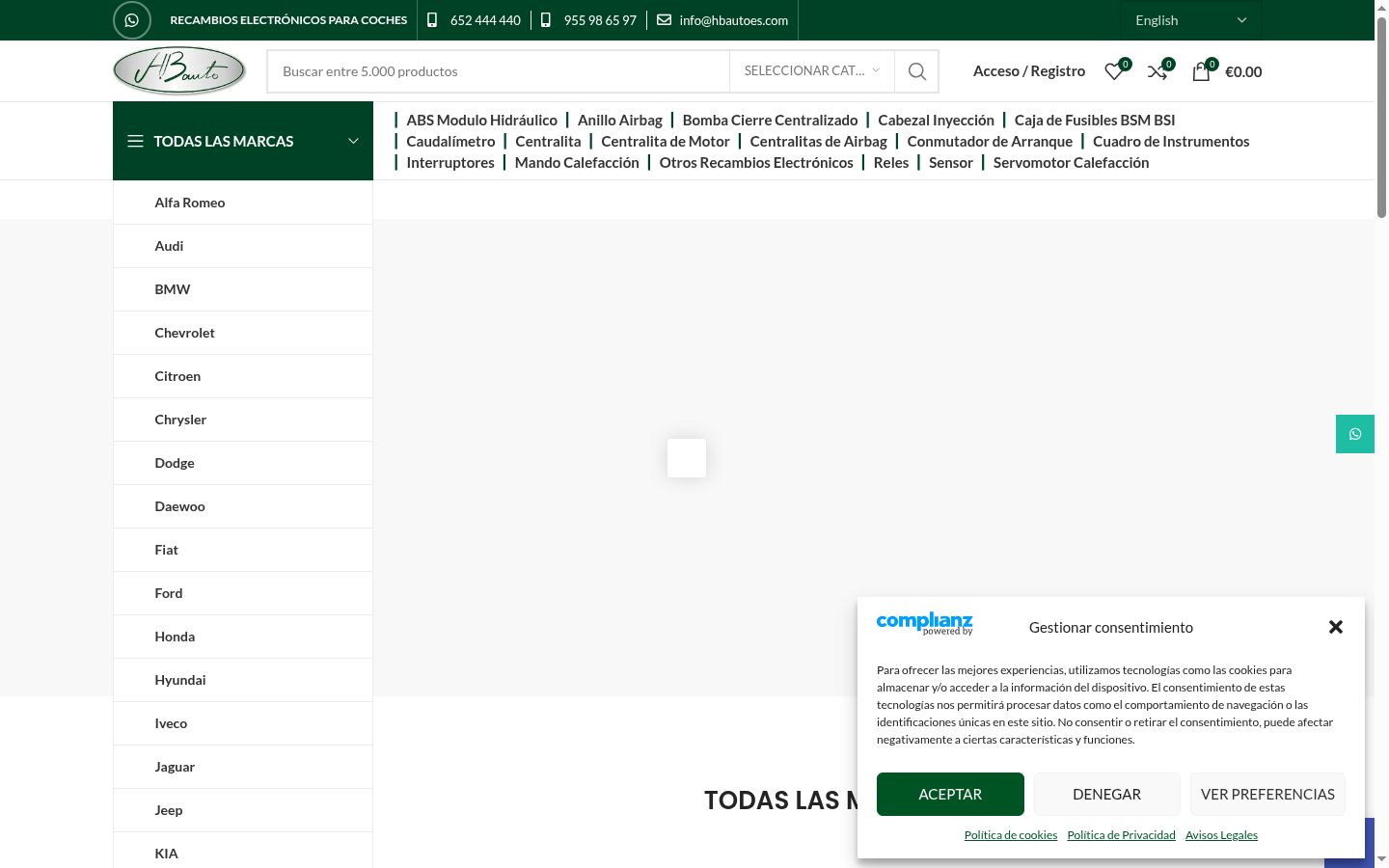 Captura de pantalla del banner de consentimiento mostrado antes de cualquier interacción
