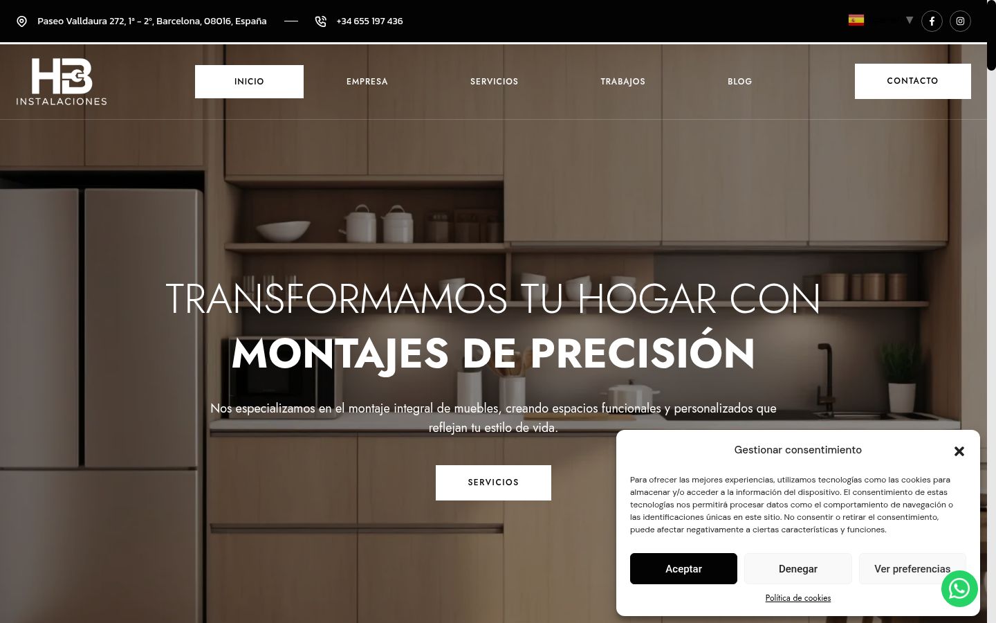Captura de pantalla del banner de consentimiento mostrado antes de cualquier interacción