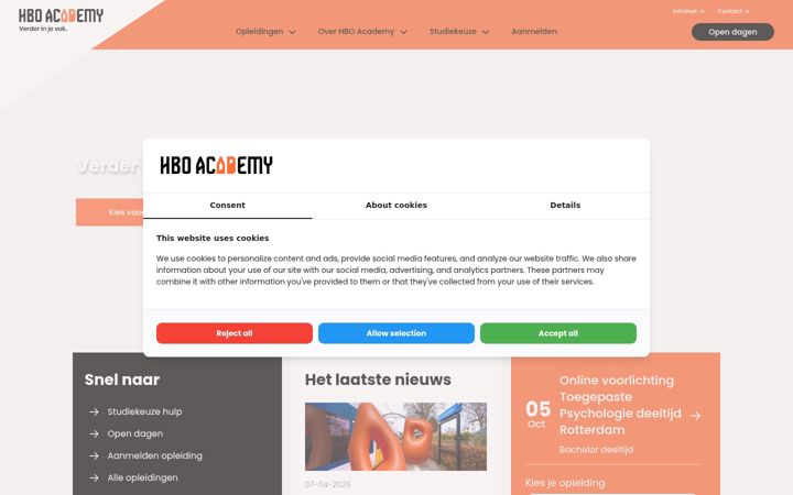 Screenshot of hbo-academy.nl