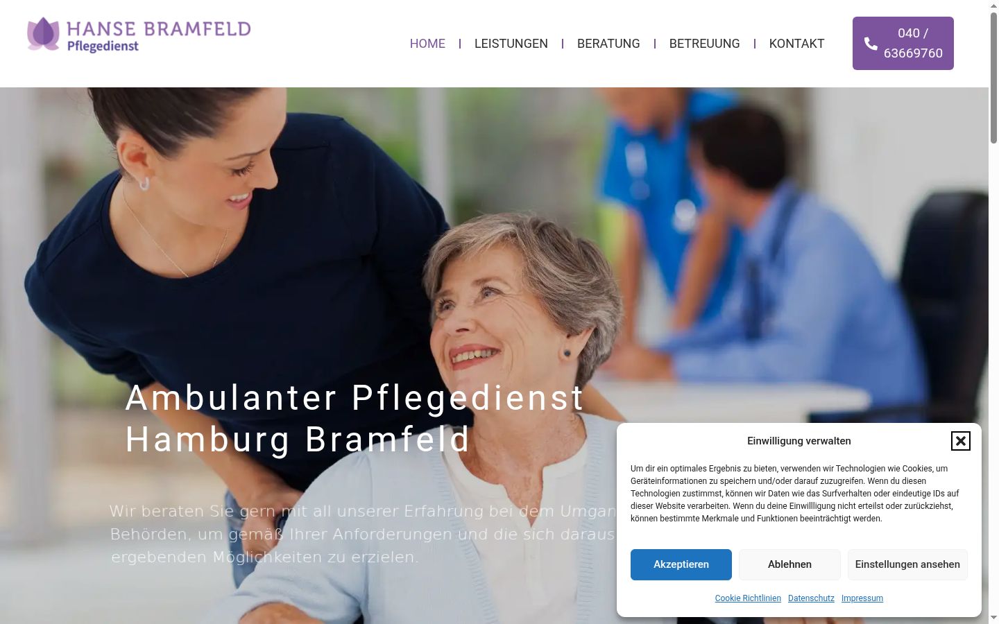 Screenshot des Einwilligungsbanners vor jeglicher Interaktion