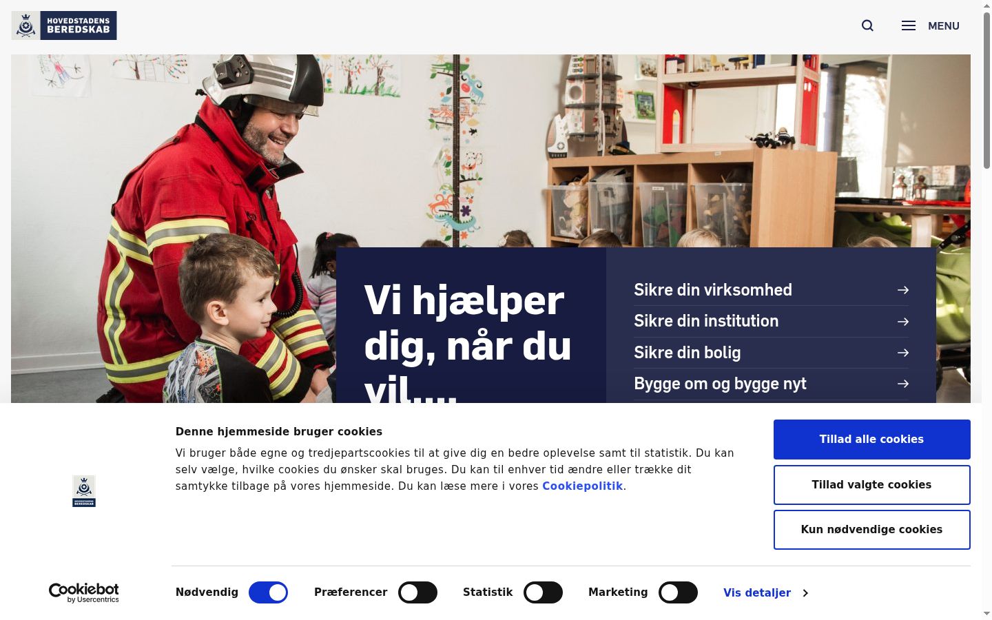 Skærmbillede af samtykkebanneret, som det blev vist før nogen interaktion