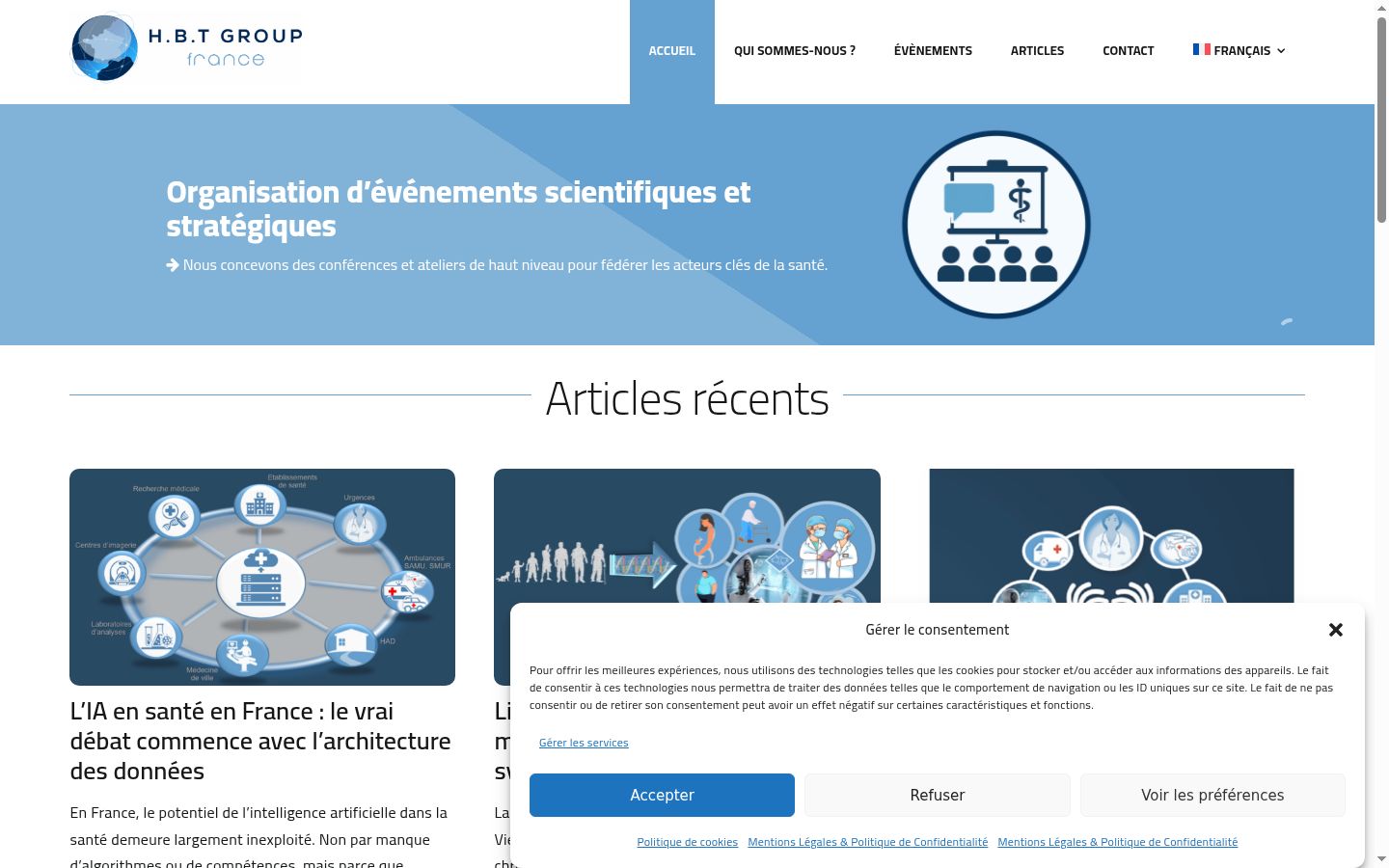 Capture d'écran de la bannière de consentement affichée avant toute interaction