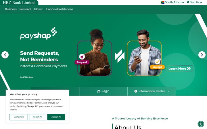 Screenshot of hbzbank.co.za
