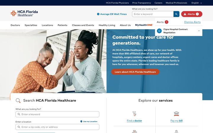 Screenshot of hcafloridahealthcare.com
