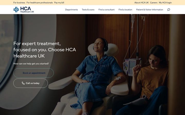 Screenshot of hcahealthcare.co.uk