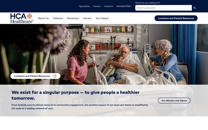 Screenshot stránky hcahealthcare.com