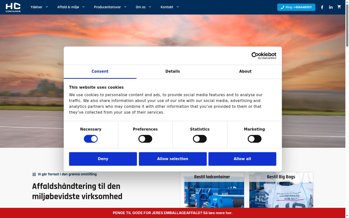 Screenshot tal-banner tal-kunsens muri qabel kwalunkwe interazzjoni