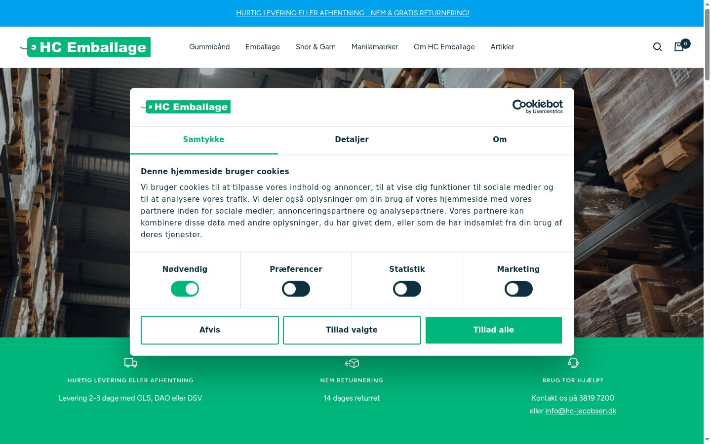 Skärmbild av samtyckesbannern som visades före någon interaktion