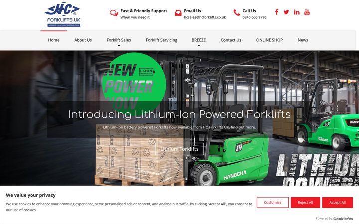 Screenshot of hcforklifts.co.uk