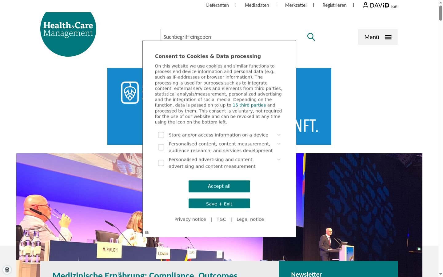 Screenshot del banner di consenso mostrato prima di qualsiasi interazione