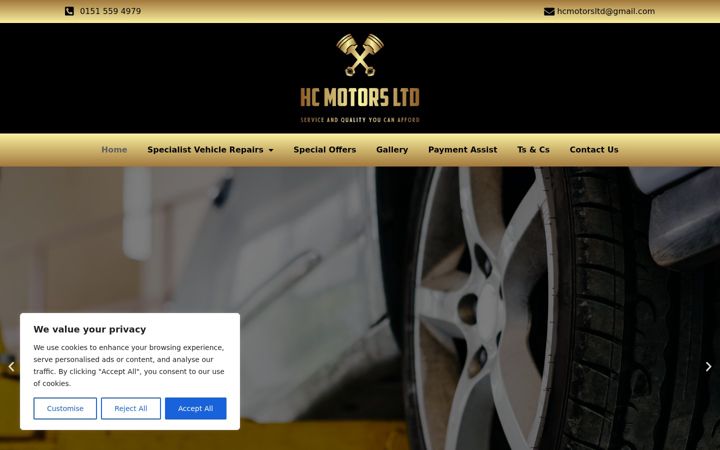 Screenshot of hcmotorsltd.co.uk