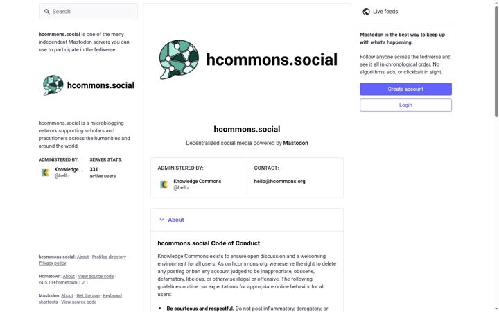 Screenshot of hcommons.social