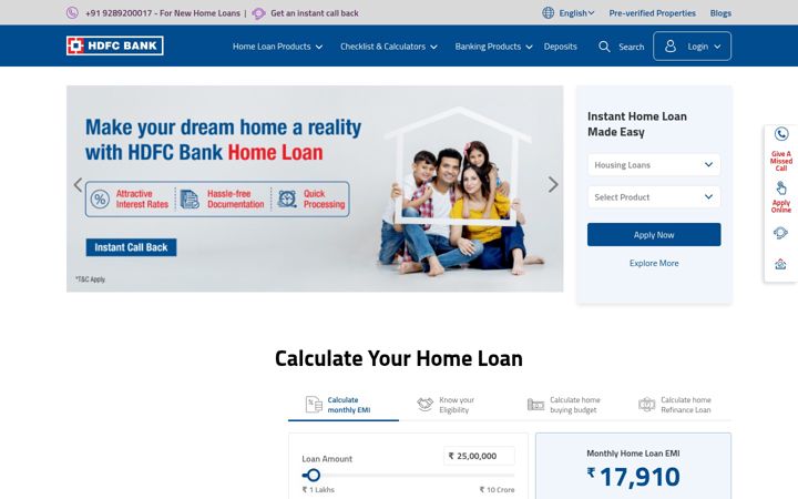 Screenshot of hdfc.com