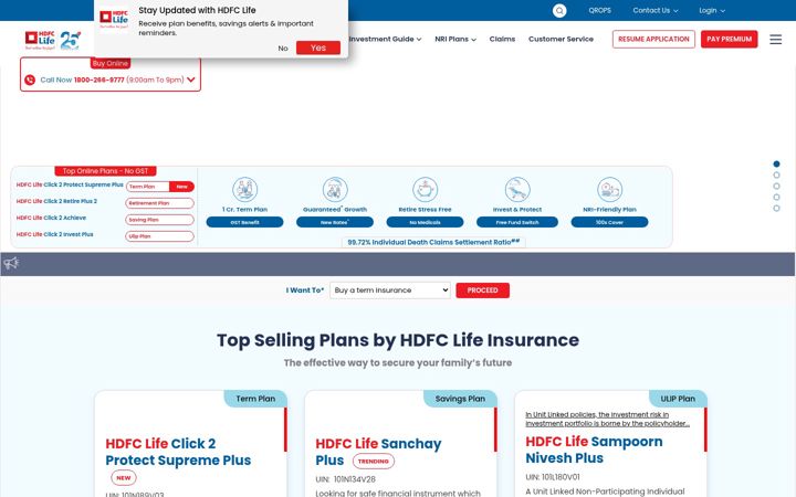 Screenshot von hdfclife.com