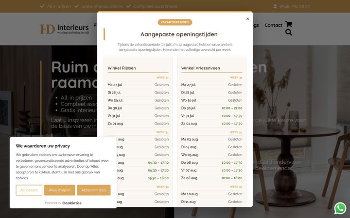 Screenshot of hdinterieurs.nl