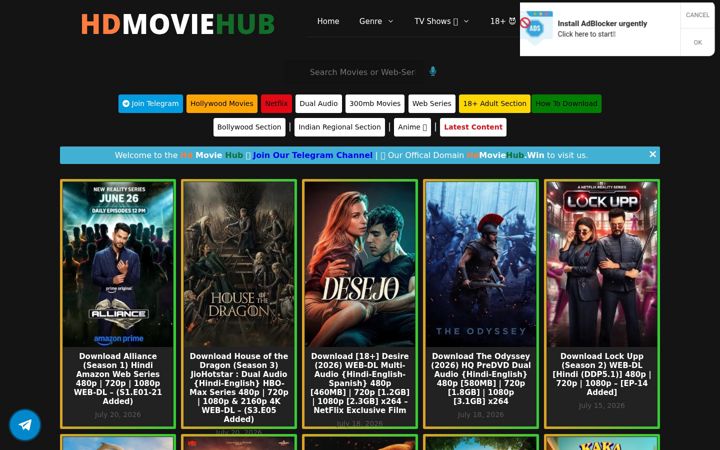 Screenshot of hdmoviehub.pizza