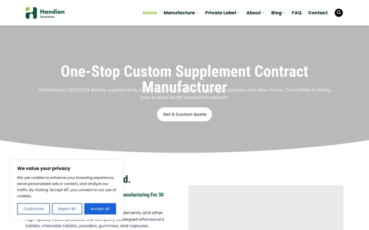 Screenshot of hdnutra.com