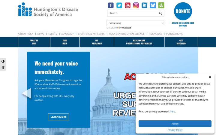 Screenshot of hdsa.org