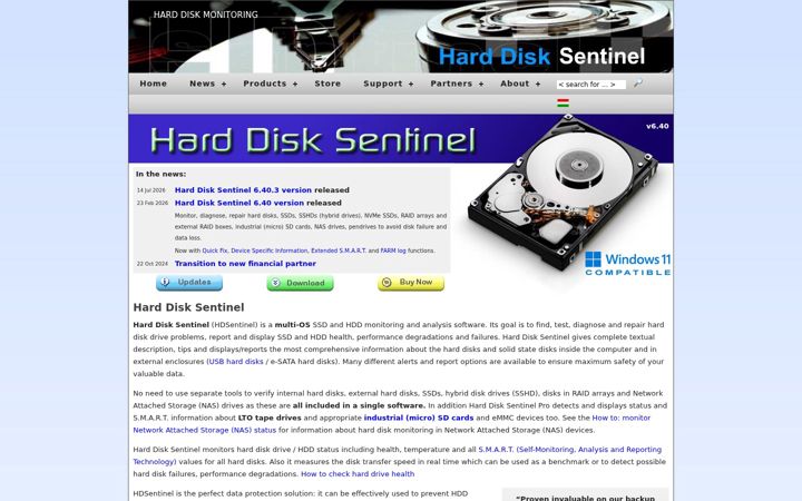 Screenshot of hdsentinel.com