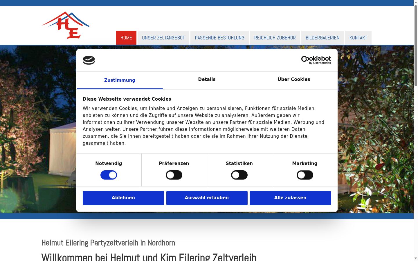 Screenshot des Einwilligungsbanners vor jeglicher Interaktion