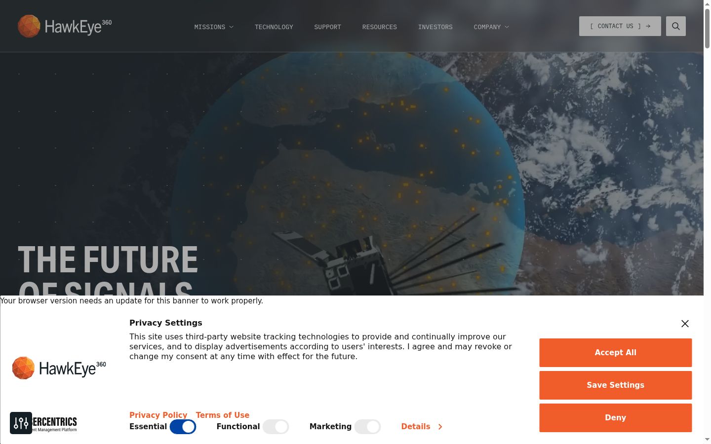 Screenshot del banner di consenso mostrato prima di qualsiasi interazione