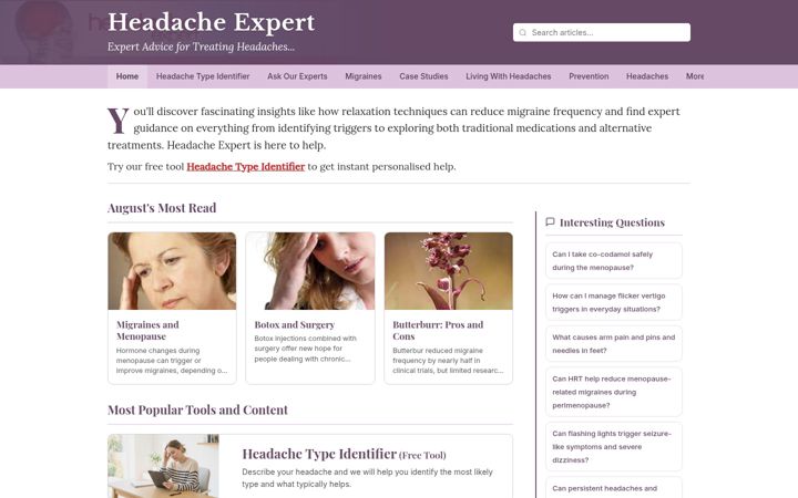 Screenshot of headacheexpert.co.uk