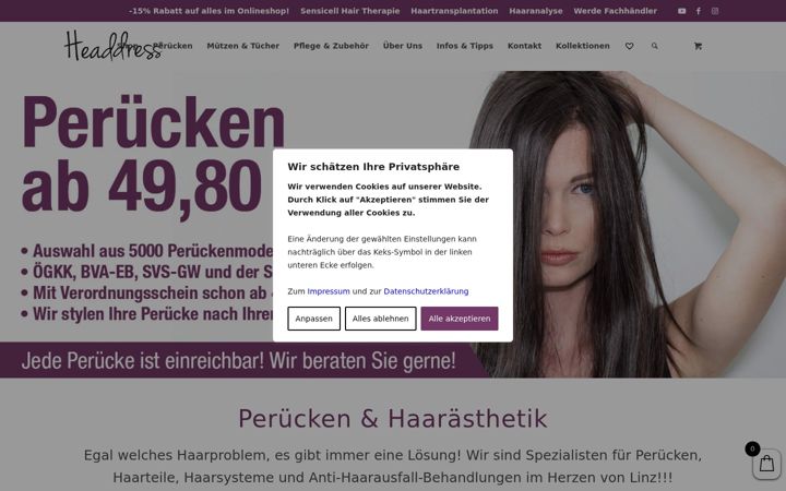 Screenshot of headdress.at