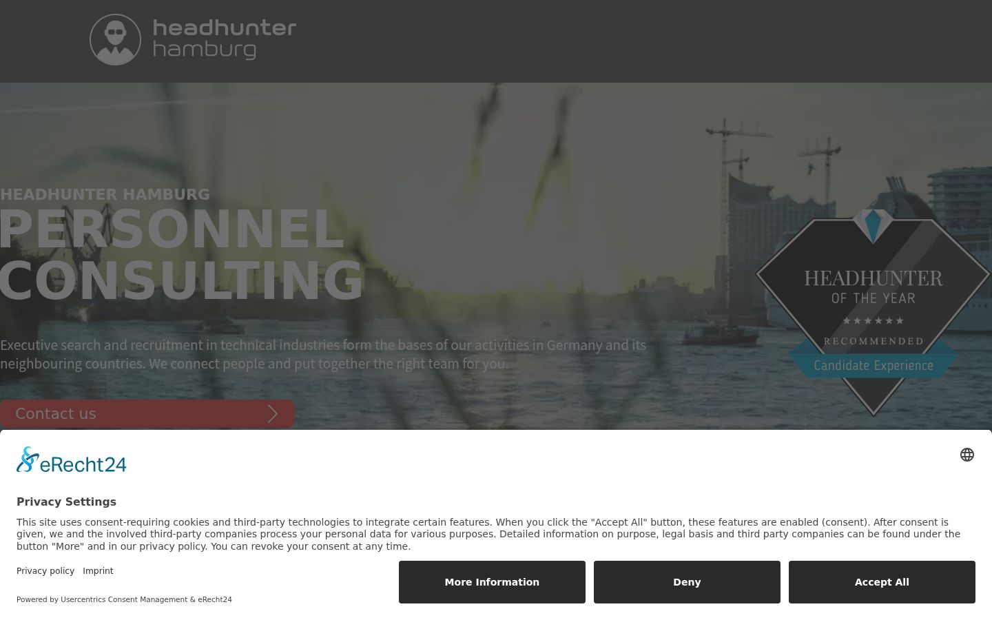 Screenshot des Einwilligungsbanners vor jeglicher Interaktion