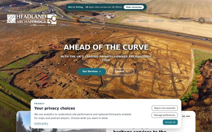 Screenshot of headlandarchaeology.com