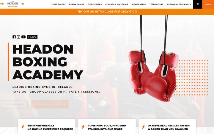 Screenshot of headonboxing.ie
