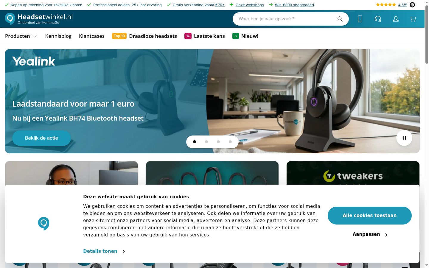 Screenshot van de toestemmingsbanner zoals getoond vóór enige interactie