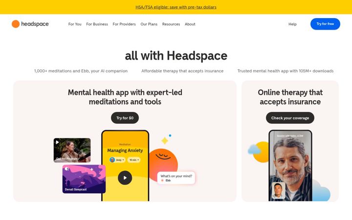 Captură de ecran a headspace.com