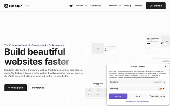 Screenshot of headspinui.com