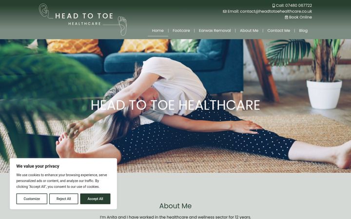 Screenshot of headtotoehealthcare.co.uk