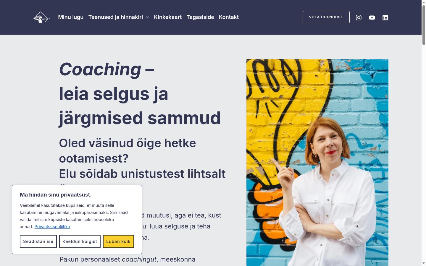 Ekrānuzņēmums ar piekrišanas baneri, kas tika rādīts pirms jebkādas mijiedarbības