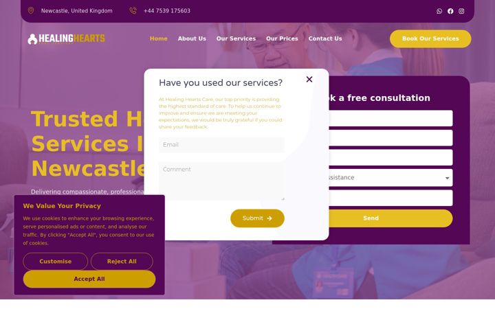 Screenshot of healingheartscare.co.uk