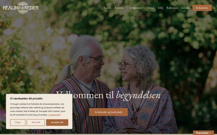 Kuvakaappaus sivustosta healingrejser.dk