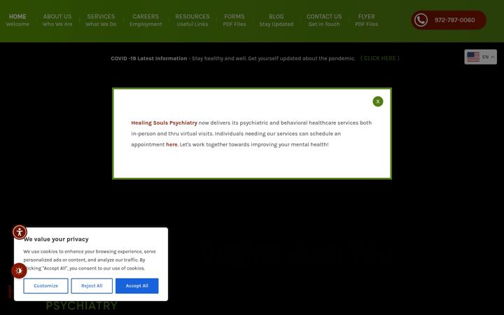 Screenshot of healingsoulspsychiatry.com