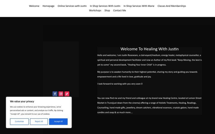 Screenshot of healingwithjustin.com