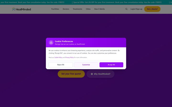 Screenshot of healminded.co.uk